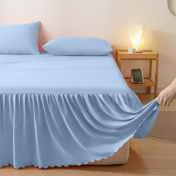 YIMWNYI Solid Color Bed Skirt, Polyester-Cotton Non-Slip Protective Bedding Cover, Ruffled Edge Elegant Design, Durable Wrinkle-Resistant Bedspread, Versatile Home Decor
