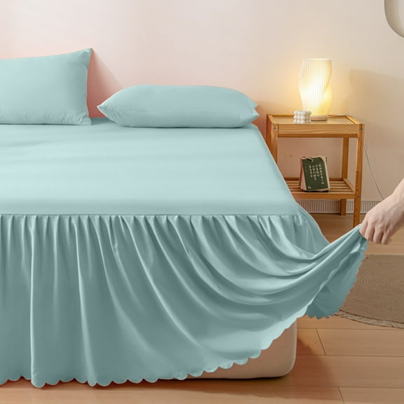 YIMWNYI Solid Color Bed Skirt, Polyester-Cotton Non-Slip Protective Bedding Cover, Ruffled Edge Elegant Design, Durable Wrinkle-Resistant Bedspread, Versatile Home Decor