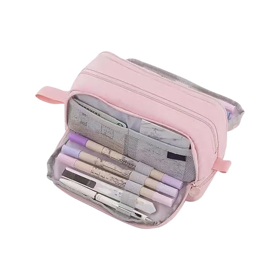 YIMWNYI Solid Color Large Capacity Pencil Case, Multifunctional Zippered Stationery Organizer with Round Handle for Men and Women, Durable and Spacious Storage for Pens, Pencils, and Accessories