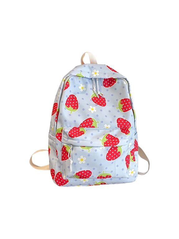 Strawberry Pattern Canvas Backpack, Fashionable Floral Rucksack for Travel, Shopping, and Outdoor Adventures, Lightweight and Machine Washable