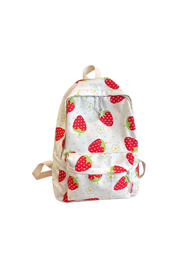 Strawberry Pattern Canvas Backpack, Fashionable Floral Rucksack for Travel, Shopping, and Outdoor Adventures, Lightweight and Machine Washable