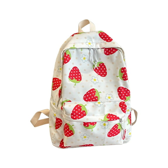 YIMWNYI Strawberry Pattern Canvas Backpack, Fashionable Floral Rucksack for Travel, Shopping, and Outdoor Adventures, Lightweight and Machine Washable