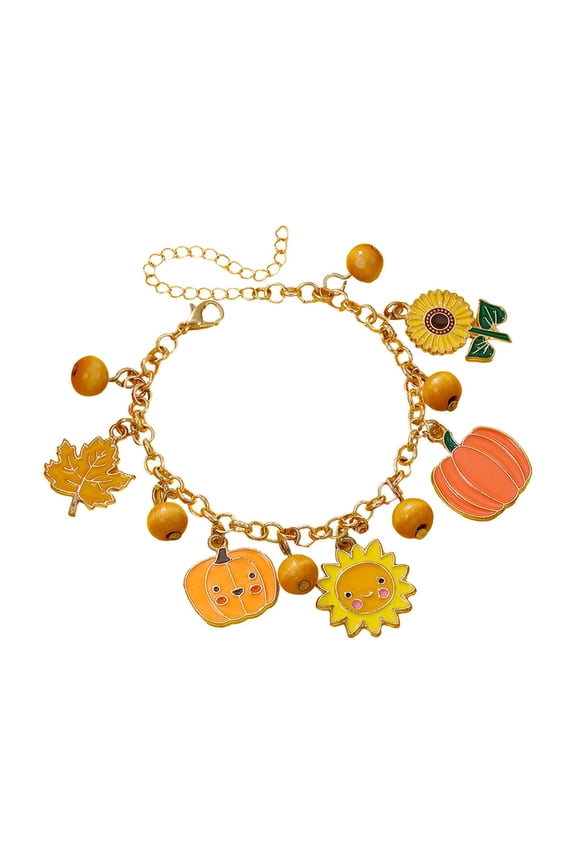 Thanksgiving Alloy Bracelet, Maple Leaf Sunflower Turkey Charm, Fall Holiday Hand Decoration, Thanksgiving Gift for Women