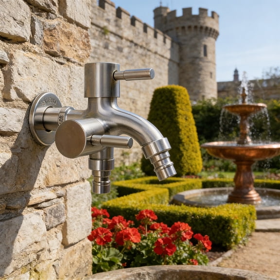 YIMWNYI Two Control Water Tap, Double Outlets Faucet, 304 Stainless Steel, Outdoor and Indoor Use, Garden Hose, Laundry Faucet, Durable and Space-Saving Design