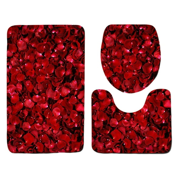 YIMWNYI Valentine's Day 3-Piece Foam Bath Mat Set, Soft & Absorbent Bathroom Carpet, Non-Slip Toilet Mats, Comfortable, Machine Washable, Red, Thickened, Fast Drying, Perfect for Home or Gift