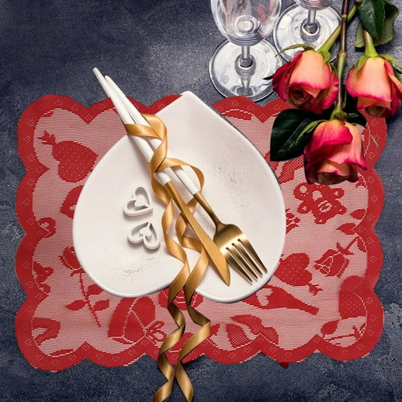 YIMWNYI Valentine's Day Table Flag & Placemat Set, 13x72 Inches Red Heart Texture for Wedding, Party, Kitchen, and Holiday Home Decor