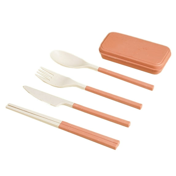 YIMWNYI Wheats Straw 4 Piece Travel Utensils Set, Reusable Cutlery for Camping Picnic, Lightweight Folding Knife Fork Spoon Chopsticks, Eco-Friendly Tableware with Storage Case, Easy to Clean