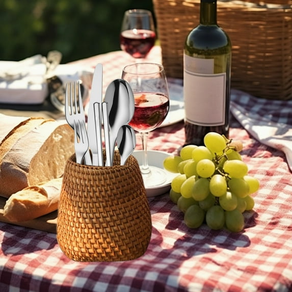 YIMWNYI Woven Circular Pen Support, Multifunctional Desktop Storage, Rattan Organizer for Office Supplies, Elegant Pen Holder with Natural Texture, Tidy Workspace Accessory