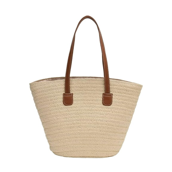YIMWNYI Woven Straw Beach Bag, Summer Shoulder Tote with Zipper Closure for Women, Large Khaki Purse for Travel & Shopping