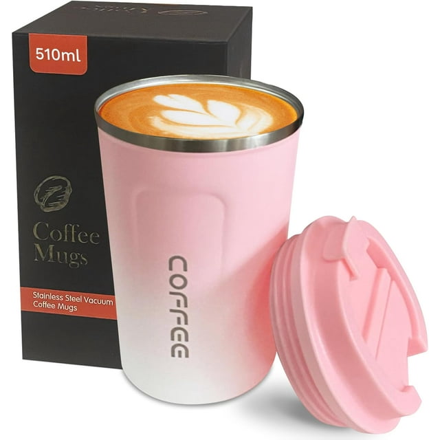 YINBAOGE Insulated Travel Coffee Mug Spill Proof Leak Proof Pobtable To Go Camping Stainless Steel Coffee Tumbler Reusable Coffee Cups with Lids Thermos for Hot and Cold Drink (Black, 12 OZ)