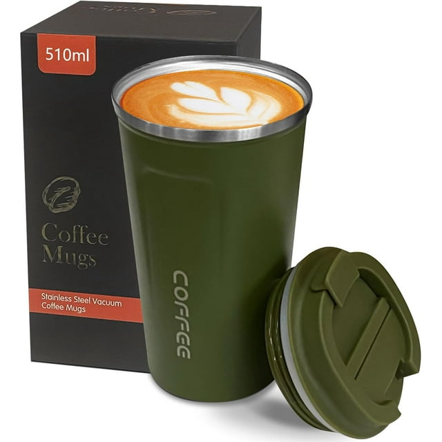 YINBAOGE Insulated Travel Coffee Mug Spill Proof Leak Proof Pobtable To Go Camping Stainless Steel Coffee Tumbler Reusable Coffee Cups with Lids Thermos for Hot and Cold Drink (Black, 12 OZ)