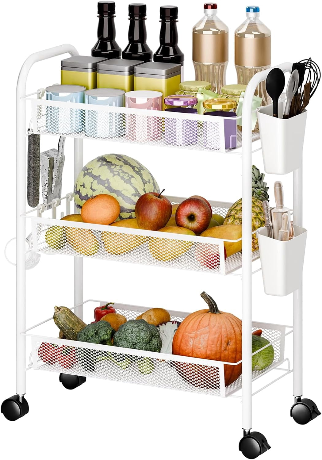 YING Multipurpose Wheeled Storage Basket Trolley Utility Cart, Mobile ...