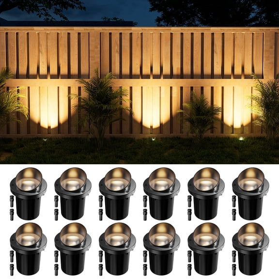 Yinghao 12 Pack Low Voltage Well Lights with Glare Shield, Connectors, Aluminum Paver Lamp, Waterproof 12-24V Outdoor Uplights for Driveway, Fence, Trees
