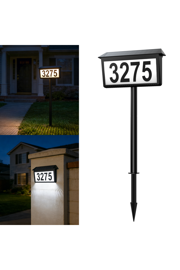 Solar House Numbers Outdoor Waterproof LED Lighted Plaque, 3 Color Modes Ground-Plugged and Wall-Mounted Address Signs for Home, Yard, Garden
