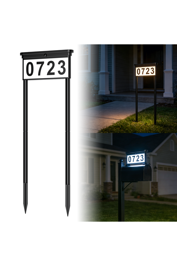Solar House Numbers Outdoor Waterproof Light up House Address Plaque, 3 Colors Dual Sided Stakes Installation Lighted Sign for Home, Mailbox
