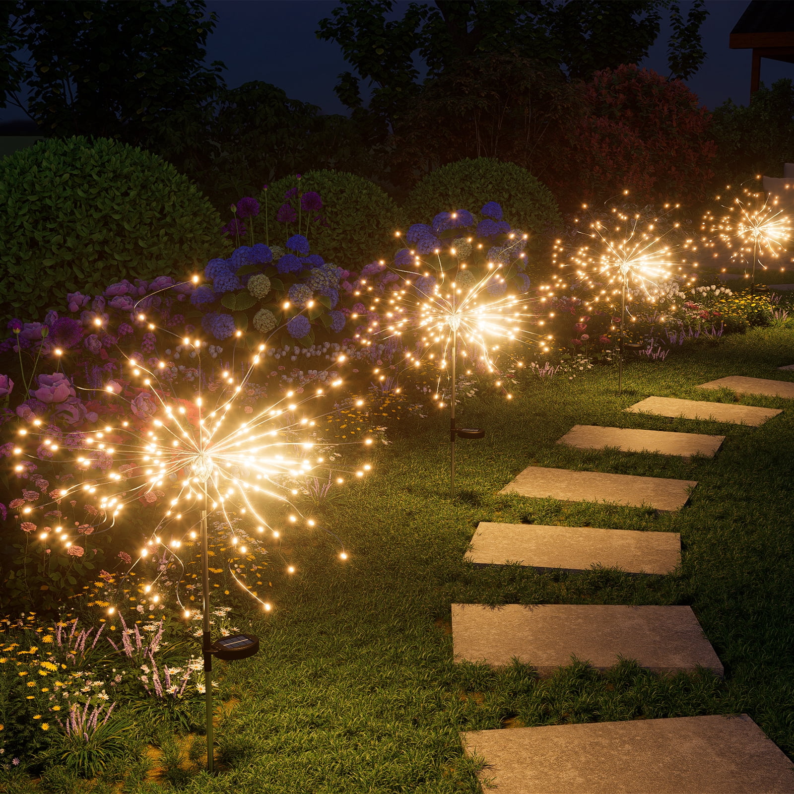 Yinghao 4 pack Warm White Solar Firework Lights, Outdoor Waterproof Garden Sparkler Lighting, Bendable Copper Wire DIY Design Yard Decor, Flower Bed