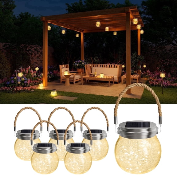 Yinghao 6 pack Solar Crackle Glass Ball Lantern Outdoor Waterproof Clear Sphere Hang 30 LED for Garden Lawn Yard Patio Porch Decor, Automatic on/off Design
