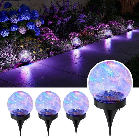 Yinghao 4 Pack Multicolor Solar Cracked Glass Ball Lights Outdoor Waterproof LED Ambiance Orbs Lamps for Garden, Patio, Table, Walkway, Lawn, Landscape Decor