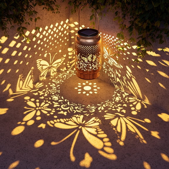 Yinghao Outdoor Solar Lantern Hang Waterproof Garden Butterfly Light Metal Hollow Decor Gift for Women Mother, Auto On/Off Design for Outside Yard