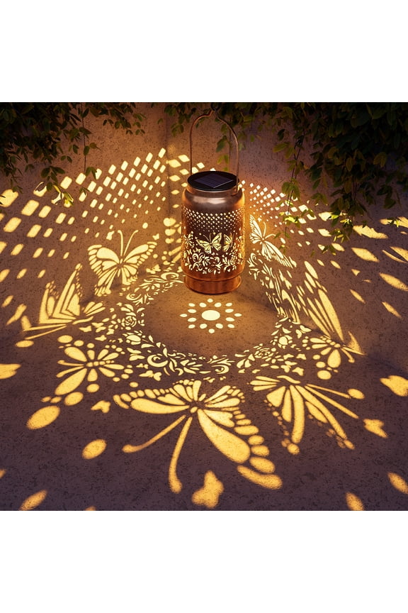 Outdoor Solar Lantern Hang Waterproof Garden Butterfly Light Metal Hollow Decor Gift for Women Mother, Auto On/Off Design for Outside Yard