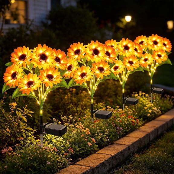 Yinghao 4 pack Solar Sunflower Lights, 6 Head LED Outdoor Waterproof Garden Flowers Petal Lighting Yard Decor for Planters, Birthday Gifts for Women