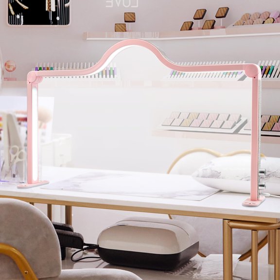 YINGJEE Half Moon Light for Nail Desk, 34.5In Foldable Professional Led Light, 3000-6000K Dimmable Nail Tech Lamp for Manicure, Lash Eyelash Extension, Tattoo, Eyebrows (Pink) ALT2