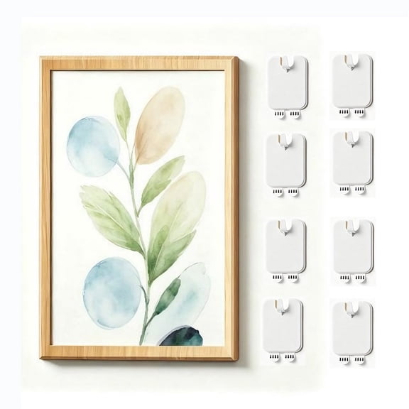 YINGLI No‑Drill Picture Hanging Hooks, 8‑Pack Reusable Removable Adhesive Frame Hangers for Wall Art & Photo Frames, White