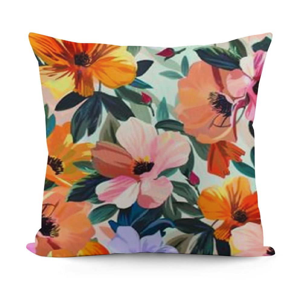 YINGXI Abstract Floral Throw Pillow Covers Pink Orange Flower Pillow Cases Summer Decorative