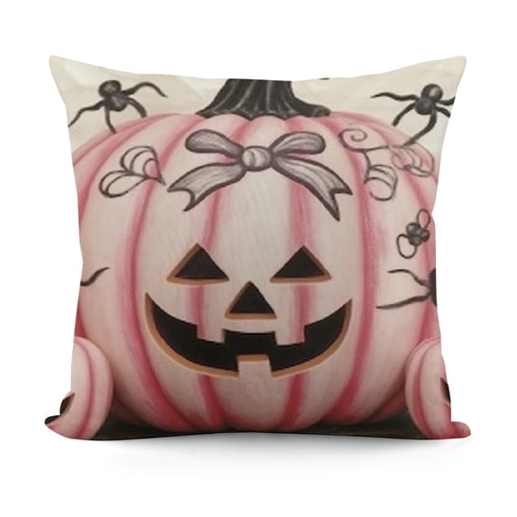 YINGXI AnyDesign Halloween Throw Pillow Covers Pink Ghost Pumpkin Cushion Case Trick or Treat Happy Halloween Pillow Case Spooky Farmhouse Decor for Home Couch Sofa 18x18in