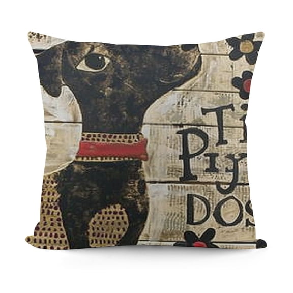 YINGXI  Art Cute Animal Pet Dog Shadow Pattern Throw Pillow Covers Retro Wooden Background with Inspirational Quote Cushion Cover Home Decor (Vintage Pet Dog) 12x12in