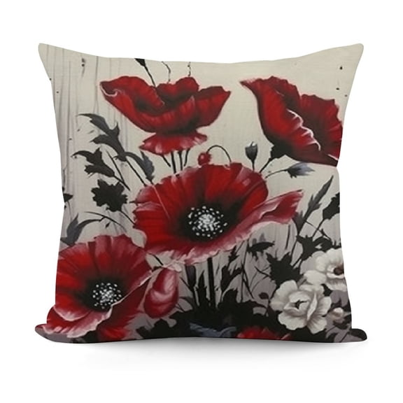 YINGXI Black Red Flower Throw Pillow Covers Decorative Pillowcase for Sofa 22x22in