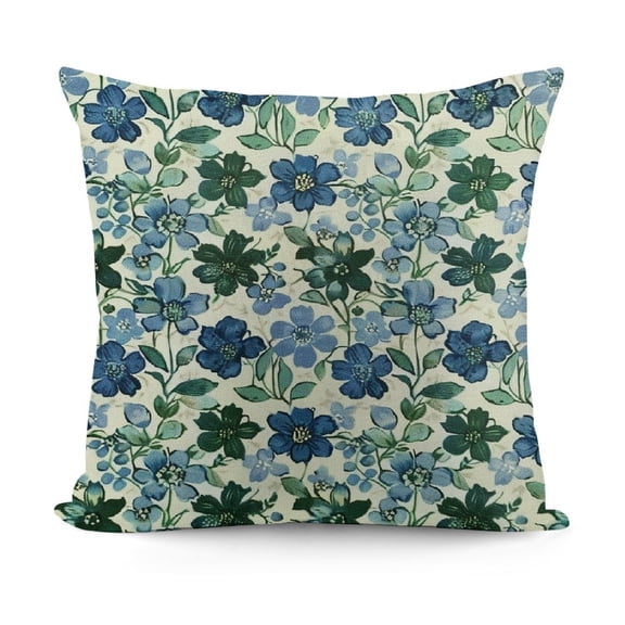 YINGXI Blue Green Block Print Pillow Covers, Vintage Floral Decorative Throw Pillow Cases Cushion Covers Rustic Decoration Gift Sofa 24x24in