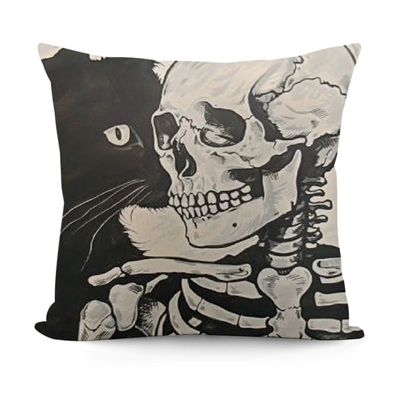 YINGXI Cat Lovers Gift, Skull and Cat Pillow Covers Hallowmas Thanksgiving Farmhouse Cat Lovers Room Throw Pillowcase Flannel Sofa Couch Decorative Cushion Case 22x22in