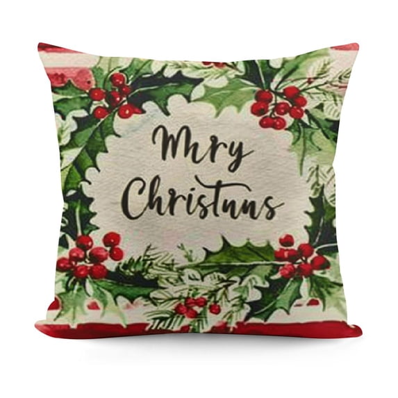 YINGXI Christmas Linen Pillowcase Red Stripes Flower Wreath Decoration s Outdoor Cushion Covers for Couch Home 24x24in