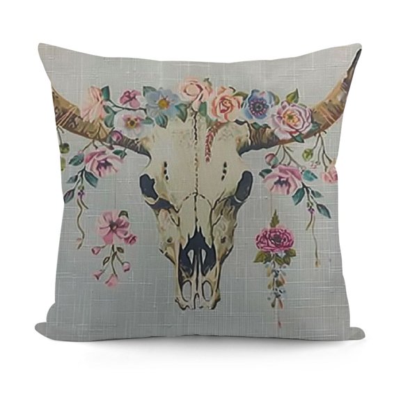 YINGXI Cow Skull Throw Pillow Cover Animal Head Ethnic Wreath Pillow Case 18x18in
