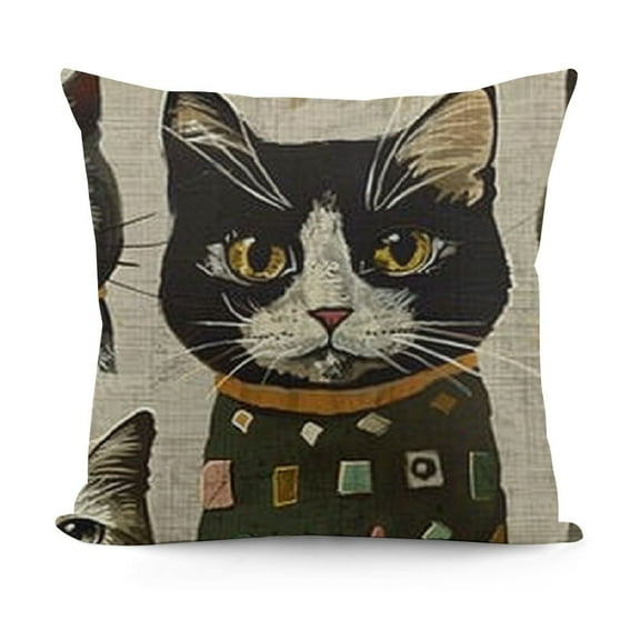 YINGXI  Decorative Pillow Sham Square Unique Printed Lovely Cat Pattern Throw Pillow Case Cushion Cover 12x12in