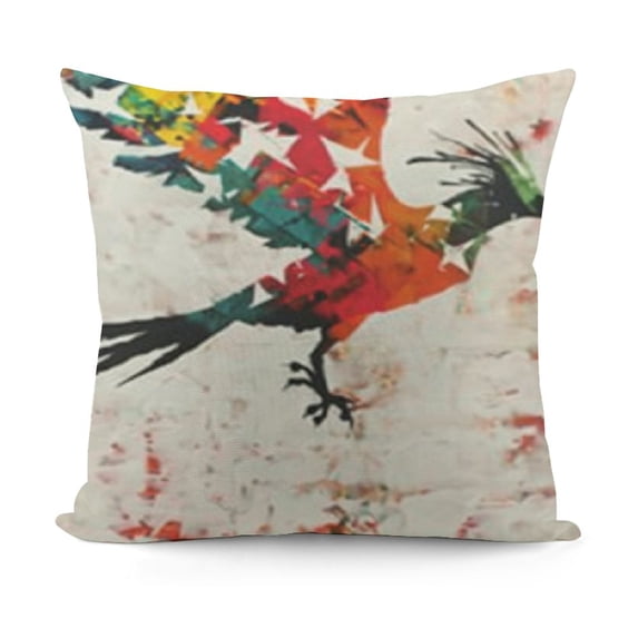 YINGXI Decorative Throw Pillow Case, Bursting into Scattering Birds Flight Modern Abstract Print, Couch Bedroom Living Room Cushion Cover,Green Red 22x22in