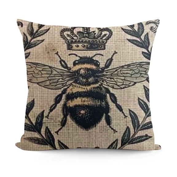 YINGXI Decorative Throw Pillow Cover Crown Bee Square Shap 18x18in