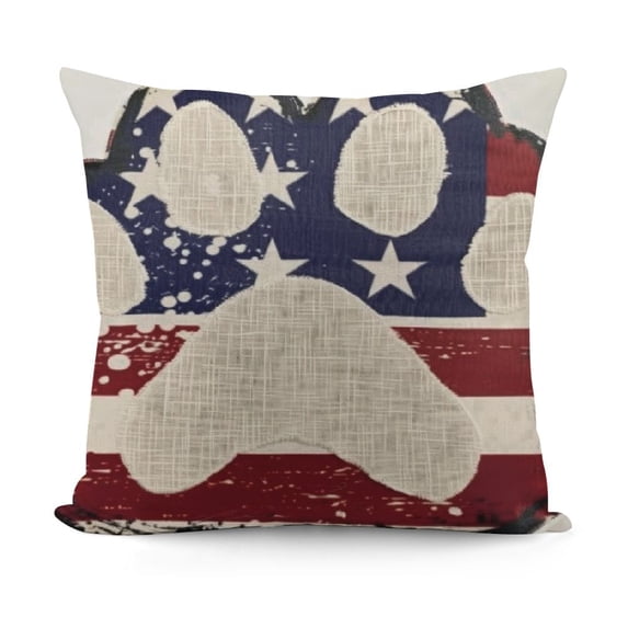 YINGXI Dog Paw Heart Stars Throw Pillow Cover, America Flag Decor Cushion Case for Sofa Couch 20x20in