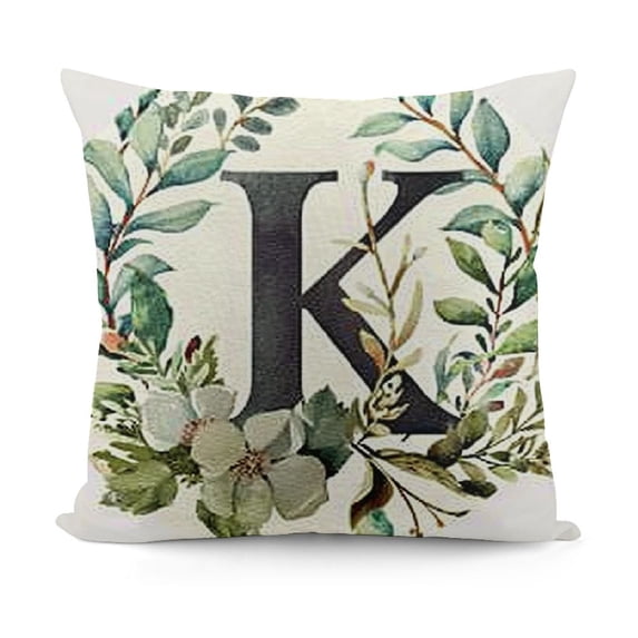 YINGXI English Alphabet K Eucalyptus Leaves Throw Pillow Cover, quare Modern Spring Summer Letter Cushion Case Monogram Decoration for Sofa Couch 20x20in