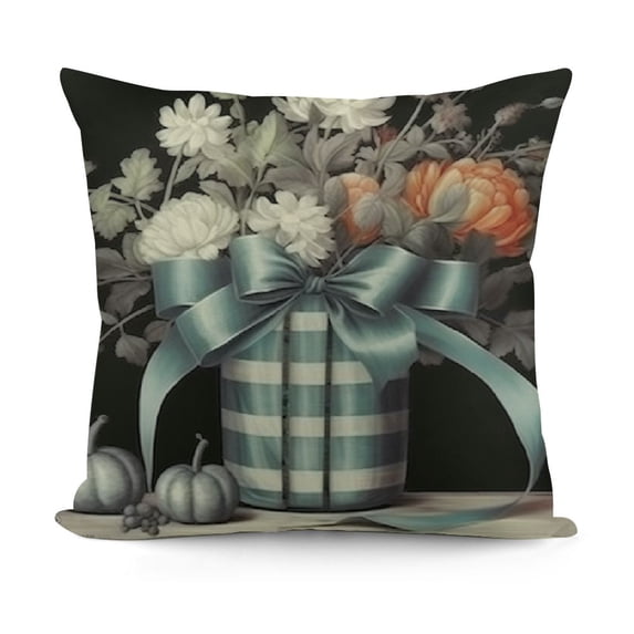 YINGXI Fall Pumpkin Pillow Covers Gray Stripes Polka Dots Throw Pillow Case Rustic Autumn Farmhouse Pumpkin Eucalyptus Leaves Wreath Cushion Case for Home Office Sofa 22x22in