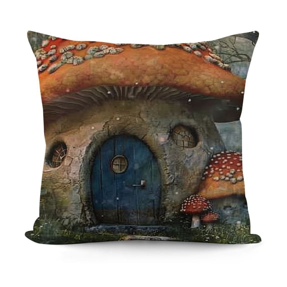 YINGXI  Fantasy Mushroom Cottage Throw Pillow Cover Colorful Meadow Landscape Plant Forest House Pillow Case Decorative Square Cushion for Home Couch Bed 18x18in