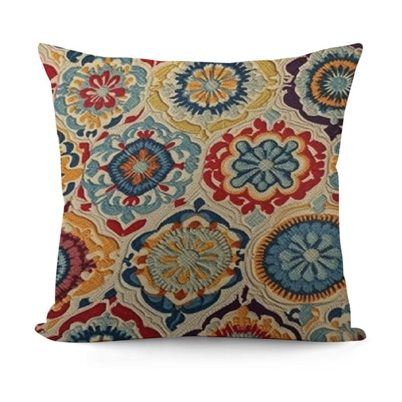 YINGXI Floral Circles Throw Pillow Cover Round Curve Colorful Wreath Ethnic Modern Decorating Pillow Case 22x22in