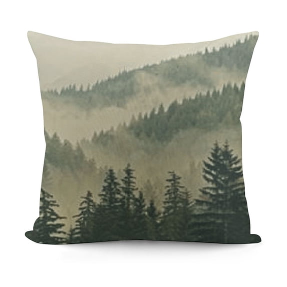 YINGXI Forest Throw Pillow Cushion Case, Northern Parts of The World Coniferous Trees Woodland, Modern Accent Double-Sided Digital Printing, Cream Tan Dark Green 20x20in