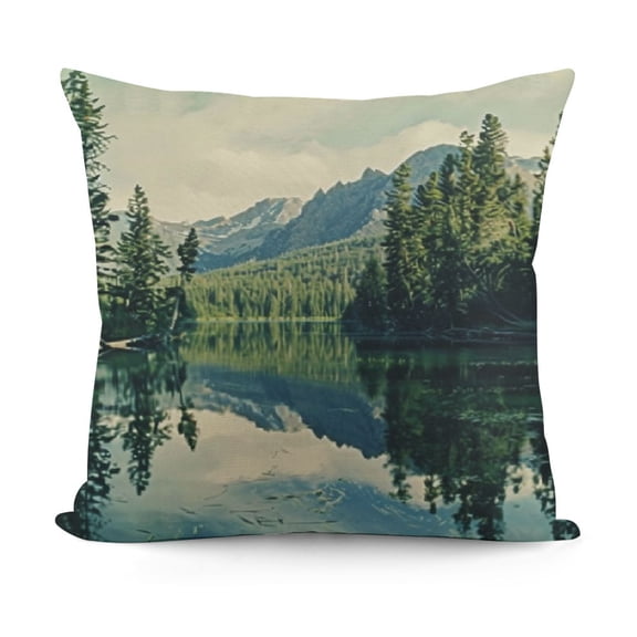 YINGXI Glacier National Park Throw Pillow Cushion Case, Tree and Mountain Reflections on Calm Water, Modern Accent Double-Sided Digital Printing,Olive Green 12x12in