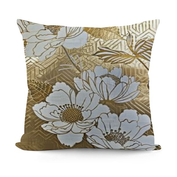 YINGXI Gold Japanese Floral Throw Pillow Covers,Spring Decorative Pillow Covers Digital Printing Blended Fabric for Couch Sofa Bed Invisible Zipper 12x12in