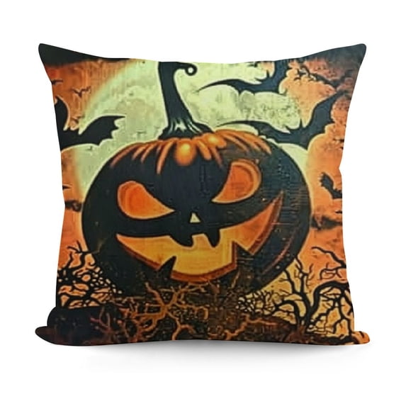 YINGXI Halloween Night Background Decorative Pillow Cover Pumpkin Scary Face Cozy Square Cushion Case for Men Women Boys Girls Home Decor 18x18in