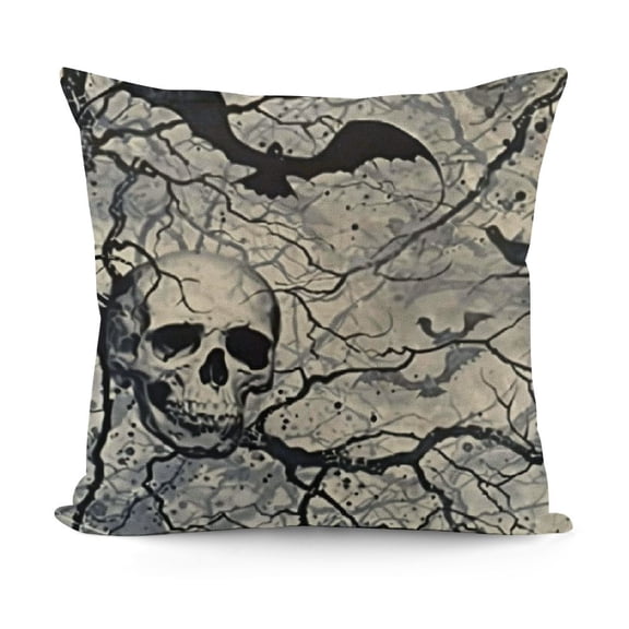 YINGXI Happy Halloween Dark Grey Pillow Covers Skull Witch Throw Pillow Case Cushion Cover for Sofa Bed(HN-) 18x18in