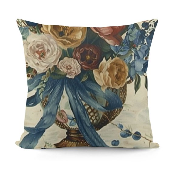 YINGXI Happy Spring Blue Flower Gnome Decorative Throw Pillow Cover, Floral Buffalo Plaid Mason Jar Porch Outdoor Home Decor, Bloom Stripes Bike Seasonal Farmhouse Couch Cushion Case 18x18in