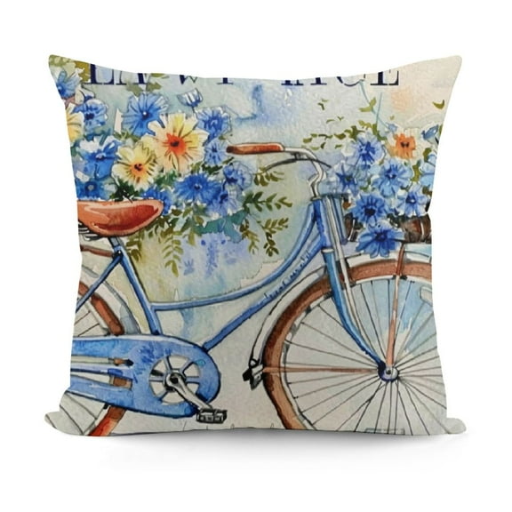 YINGXI  Hello Love Blue Hydrangea Bicycle Throw Pillow Covers,Flowers Summer Spring Mother's Day Cushion Case for Sofa Couch 22x22in